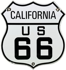 VINTAGE US ROUTE 66 CALIFORNIA PORCELAIN SIGN HIGHWAY SHIELD MOTHER ROAD GARAGE picture