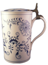 Vintage 20thC Meissen Porcelain Blue Onion Lidded Tankard Porzellan Humpen Stein picture