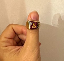 Vintage 10K Yellow Gold Masonic Signet Ring, Men's Fraternal Jewelry picture