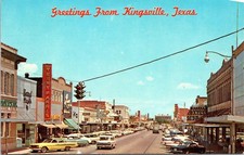 Kingsville TX : Main Street Cars Terry Farris Weller Drugs Dexter Postcard 1964 picture