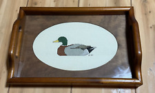 Vintage Wooden Tray Glass Top Cross Stitch Ribbon Mallard Duck 1984 16x11 picture