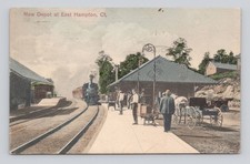 Postcard East Hampton CT railroad station train depot Horse Buggy 1912 picture