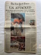 historic New York Times 9/12/01 - unread, uncirculated complete newspaper - 9/11 picture