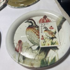  8 Postmark Bird Coasters Stamps 1987 USPS round metal Bobwhite Quail  picture