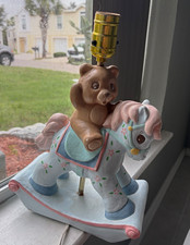 Vtg 1992 California Creations Hand Painted Ceramic Bear/Rocking Horse Lamp WORKS picture