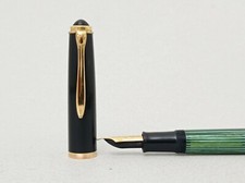 🔴 Pelikan 400NN Green Striped Fountain Pen 14k M Flex Nib Vintage Excellent picture