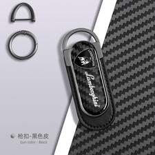 Lamborghini  Real Carbon Fiber  Black Leather  Car Logo Keychain Key Ring picture
