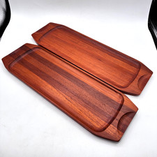 2 Vintage 60s/70s Kjeni Denmark Teak Wood Cheese Charcuterie Board Trays 17x5.5 picture
