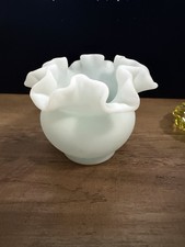 VINTAGE FENTON Satin Milk Glass Ruffle Vase 4” picture