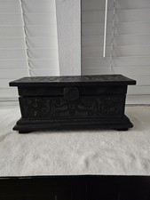 Vintage Hand Carved  Wood Storage Box Folk Art Keepsake Trinket Lightweight  picture