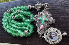 Antique Silver Uranium Vaseline Glass Rosary Altötting Enamel Filigree Catholic picture