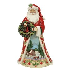 Jim Shore Heartwood Creek Christmas at the Lodge Santa W Wreath Figurine 6017032 picture