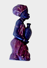 handmade African woman kneeling sculpture holding jug traditional dress/jewelry picture
