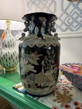 12” Vintage Chinese famille noire porcelain vase picture