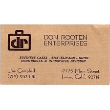 Don Rooten Enterprise Joe Campbell Irvine CA Vintage Business Card SB4-B8 picture