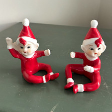Lefton Elf Figurines Set of 2 Red/White Glossy 4 in Christmas picture