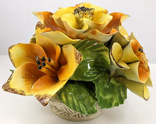 Vintage Regal Bassano Porcelain Applied Yellow Flower Bouquet Centerpiece Italy picture