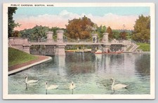 Swans & Swan Boats Boston Public Gardens, Boston MA Massachusetts Postcard 1920s picture