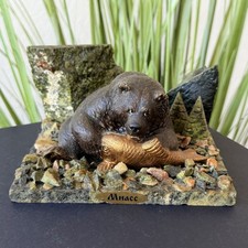 Vintage Miass Bear & Fish Serpentine Stone Figurine Sculpture Rustic Decor Gift picture