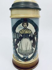 Mettlach 2939 Antique German Beer Stein Barmaid .5 Liter Gift with handle repair picture