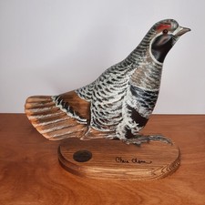Ducks Unlimited Spruce Grouse Wood Sculpture by Chris Olson 1994-95 picture