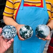 3pcs 5.47LB Natural Water Grass Agate Ball Quartz Crystal Ball Healing 2111 picture