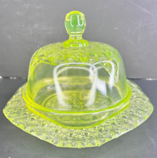 Mosser Queen Daisy & Button Vaseline Canary Glass Butter Dish (Glows) picture