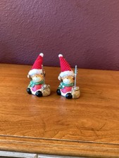 Vintage Pair Of Ceramic Reindeer Christmas Card Photo Holder Figurines picture