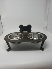 Original Jan Barboglio Hand Forged Wrought Iron metal Raised Double Dog Dish picture