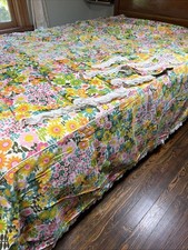 Floral Print Twin Bed Cover With Curtains Bright Psychedelic Flower Power 60s 70 picture