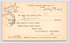 1901 Harper & Brothers Postal Card New York NY Publishing House Brooklyn Cancel picture