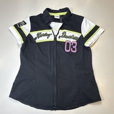 Harley-Davidson Women’s Large Black Zip Front Shirt Cotton  #96155 14VW Wings picture