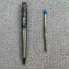 CARTIER Santos Dark Blue Guilloché Pattern Ballpoint Pen Silver Tone 🖋BID picture