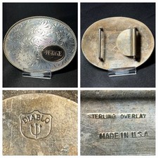 Vintage DIABLO Engraved Sterling Silver Overlay Belt Buckle picture