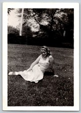Vintage 1940s 1950s Photo Snapshot Pinup Girl Lawn Dress Saddle Shoes Fashion picture