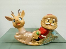 Vintage Ninohira Japan Santa & Rudolph On Sleigh Christmas Reindeer picture