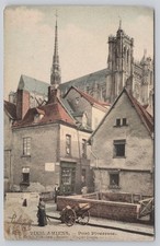 Vintage Amiens France Notre-Dame Cathedral Old Street Scene Postcard picture