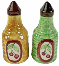 Vintage Cherry Cherries Wicker Silo Ceramic  Salt And Pepper Shakers Fruits picture