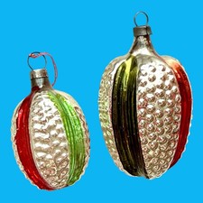 2 Antique Vintage Glass Outdent Bumpy Striped DROP Christmas Ornament Germany picture