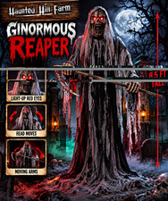 Haunted Hill Farm Animated Reaper Halloween Prop 8.5 ft Light-Up Red Eyes picture