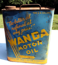 Vintage Wanda Oil Rare 2 Gallon OIL CAN Cato Oil co GARAGE SHOP TIN GAS AND OIL picture