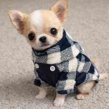 Wag-A-Tude Navy Plaid Dog Sweater XS Extra Small Puppy Cozy Pet Outfit D10 picture