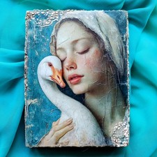 Memory Block Wall Art Home Interior Design Young Girl with Goose 8x6 in picture