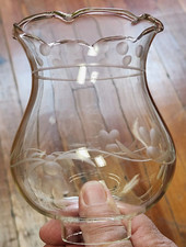 Etched Clear Glass Lamp Shade Scalloped Berry Pattern 1.75” Fitter 5” Tall picture