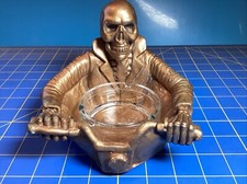 Arteology Motorcycle Biker Skeleton Ashtray Or Incense 1991  Gold Color Signed picture