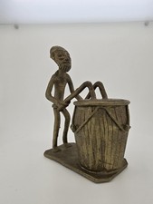 African Brass Figure Drumming Man Akan Ashanti 3.25