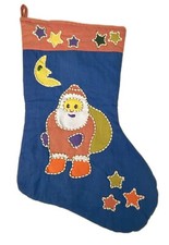 17” Folk Art Santa Primitive Christmas Stocking Double Sided Graphics picture