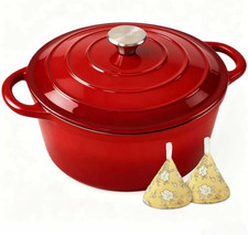 5 Qt Enameled Cast Iron Dutch Oven with Lid Red Heavy Duty Cookware picture