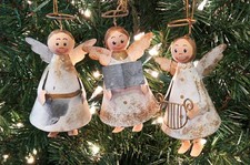 3Pc Vintage 1970s Rustic Metal Angel Bell Trio Shabby Chic Christmas Ornaments😇 picture