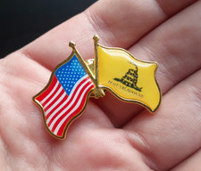 AMERICAN AND GADSDEN FLAGS PIN metal enamel patriotic U.S. Don't Tread On Me picture